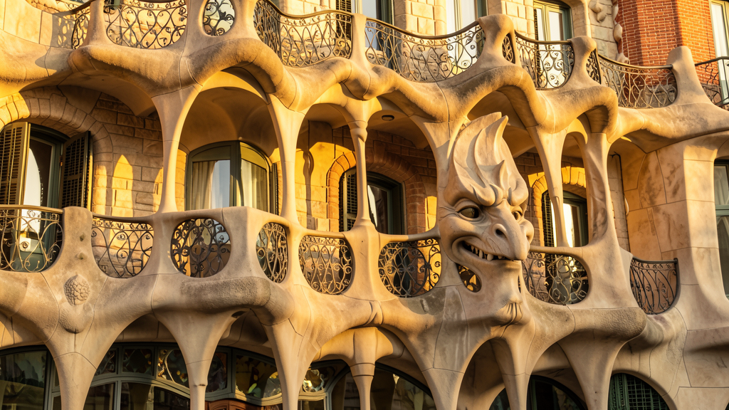 The iconic bone-like balconies of Casa Batlló