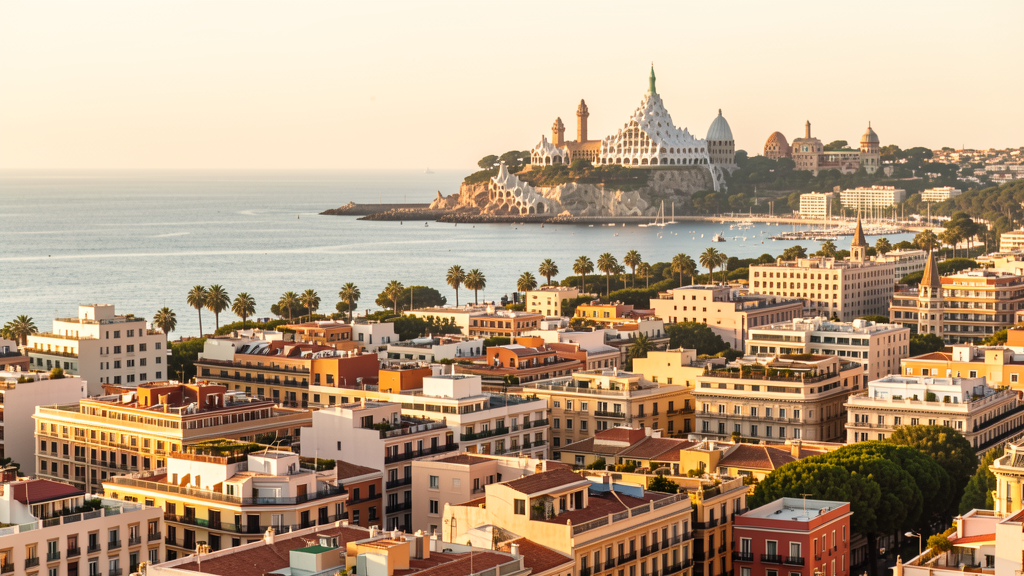 Barcelona skyline with Mediterranean sea