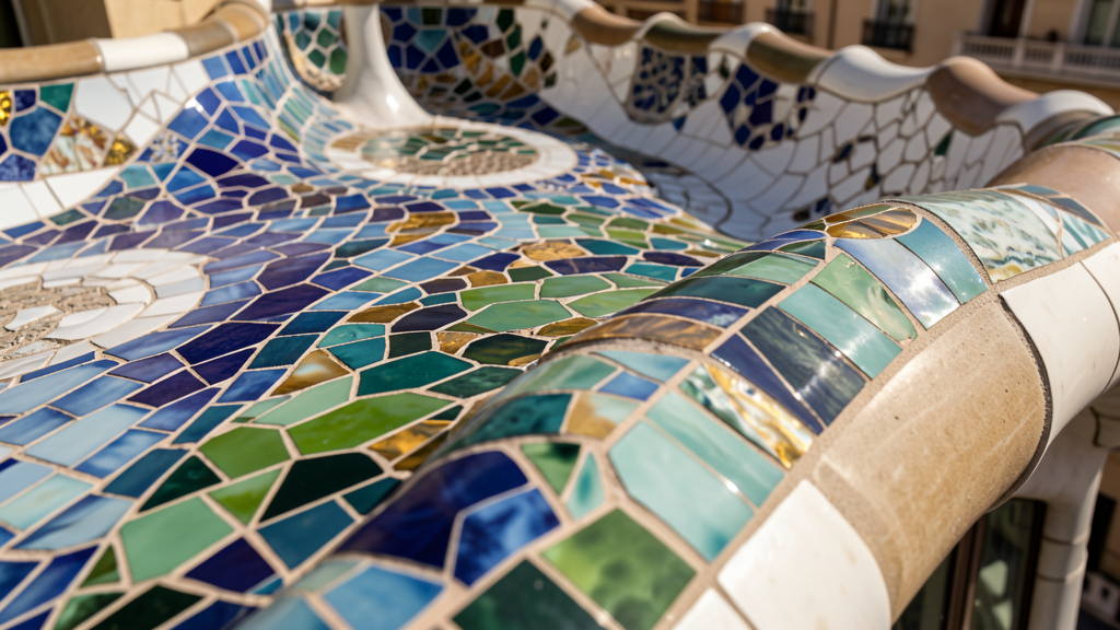 Close-up of trencadís mosaic detail on Casa Batlló